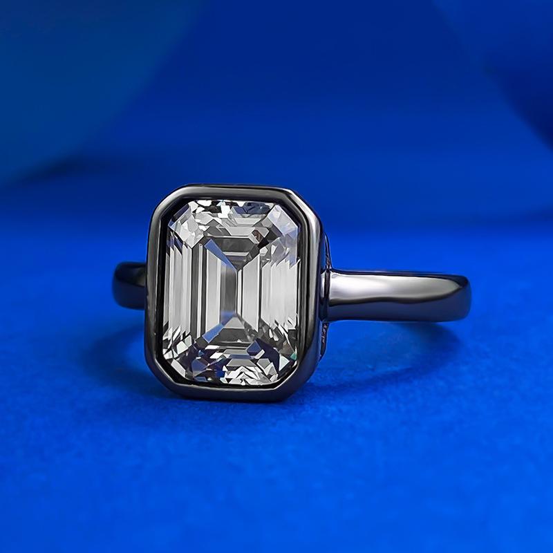 S925 Sterling Silver Black Golden Grandma Cut Square Ring 7*9mm 6A Cubic Zirconia Ring-361(35%)