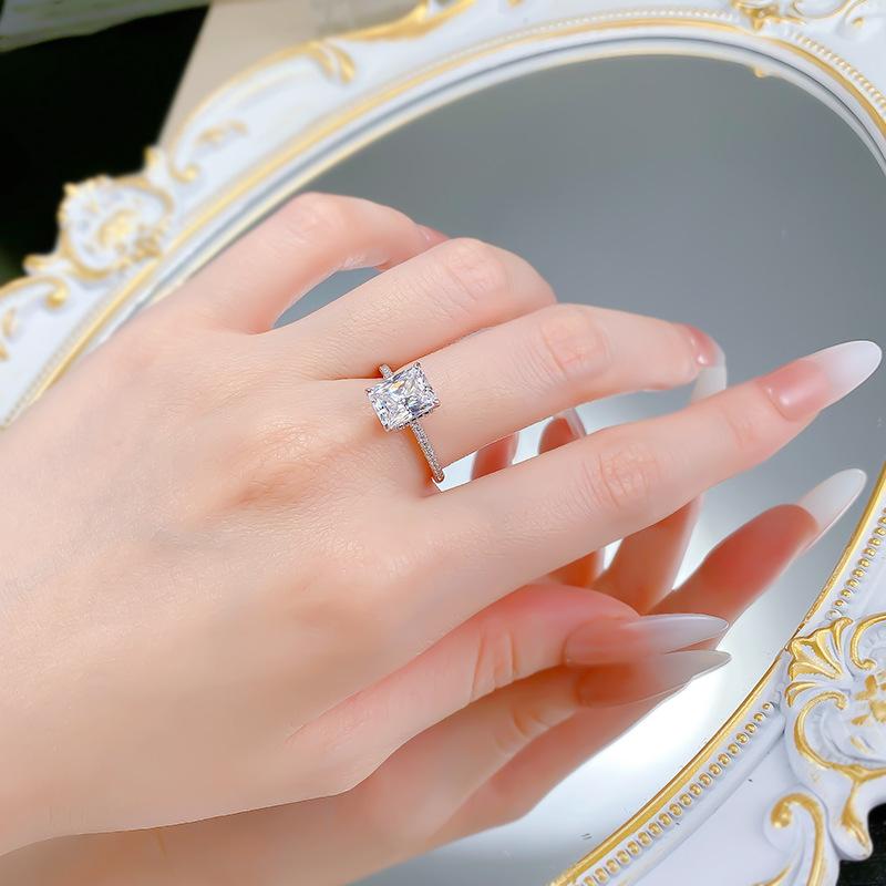 S925 Sterling Silver Rectangular 7*9mm 6A Cubic Zirconia Ring-443(25%)