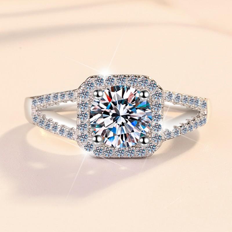 S925 Sterling Silver V-Shaped Cushion Square Ring Synthetic Moissanite Ring-335(35%)