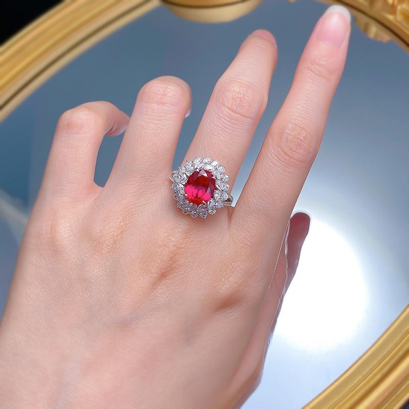 S925 sterling silver oval ring 8*10mm 6A red cubic zirconia ring fashion jewelry accessory woman girl promise ring Springtok-291(35%)