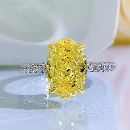 S925 Sterling Silver Yellow Radiant Cut Oval Ring 8*12mm 6A Cubic Zirconia Ring-247(35%)