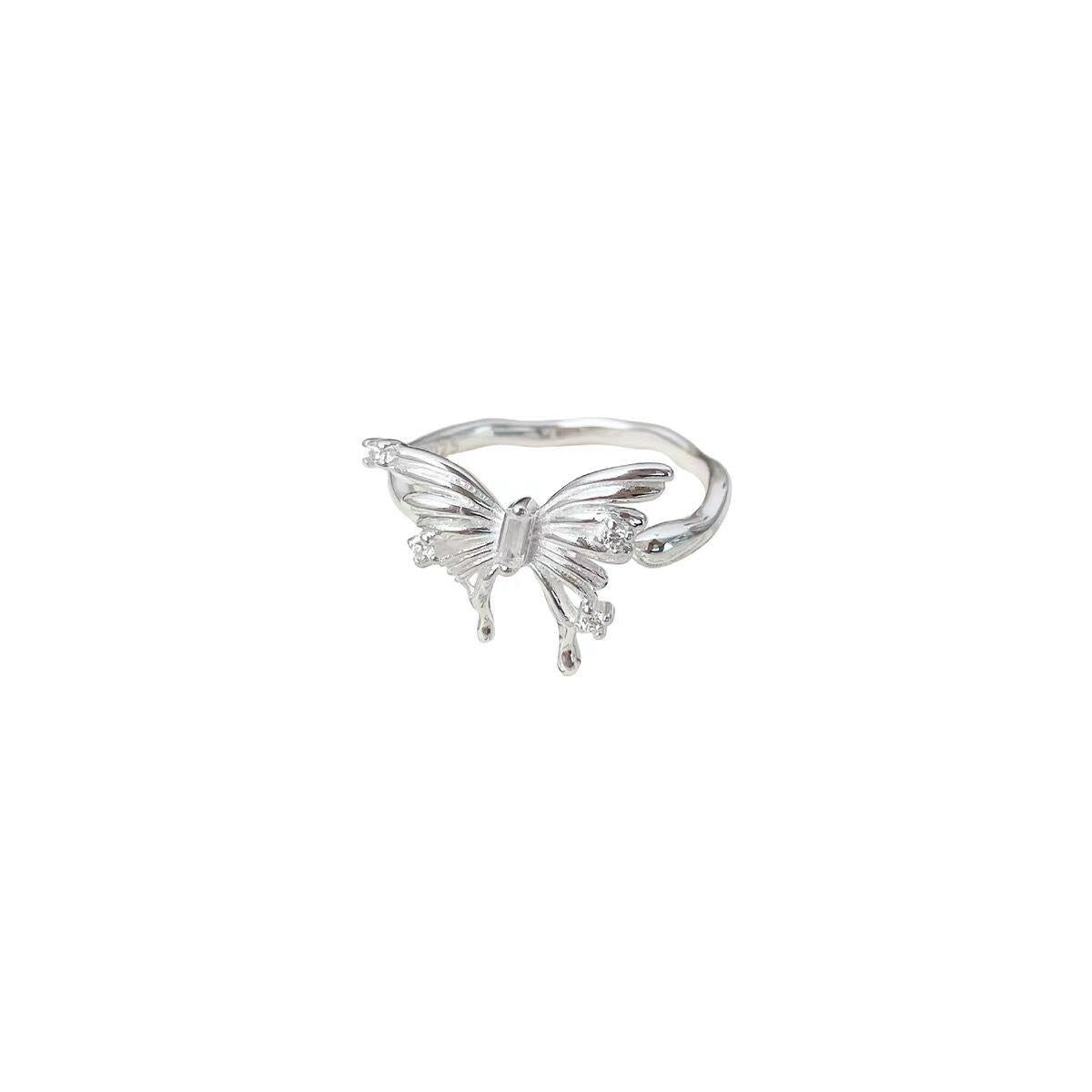 925 Sterling Silver Irregular Three-Dimensional Butterfly Ring for Women Open Ring -523(45%)