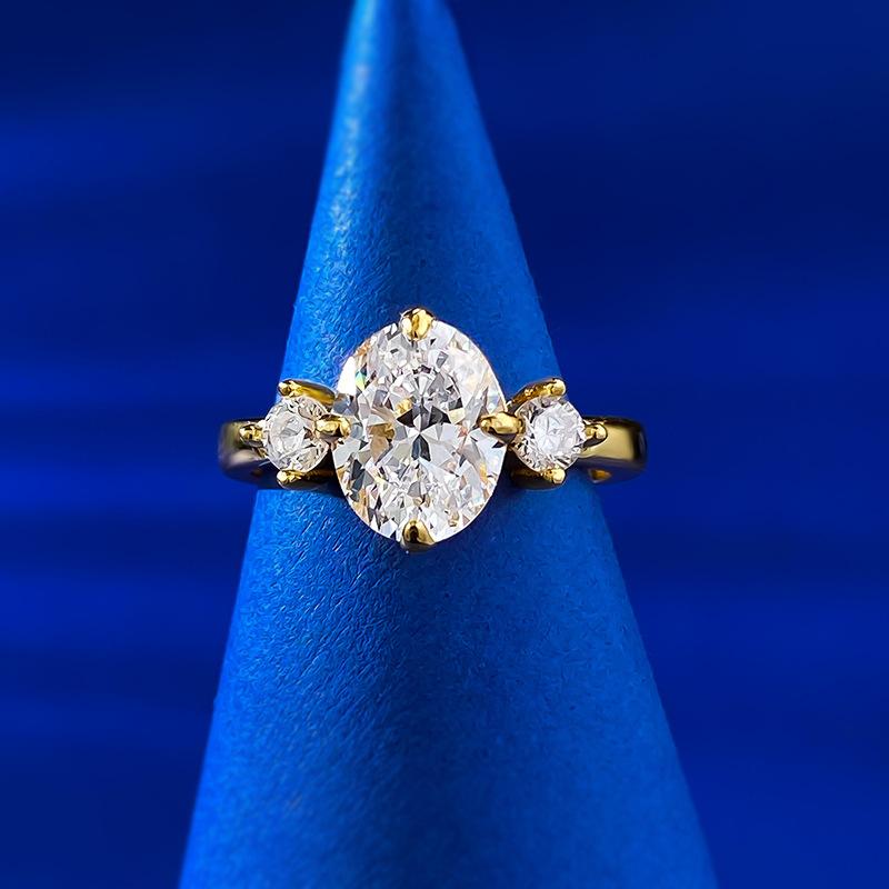 S925 sterling silver Golden-plated Oval Cut Ring 7*9mm 6A cubic zirconia ring fashion jewelry accessory woman Girl promise ring-357(35%)