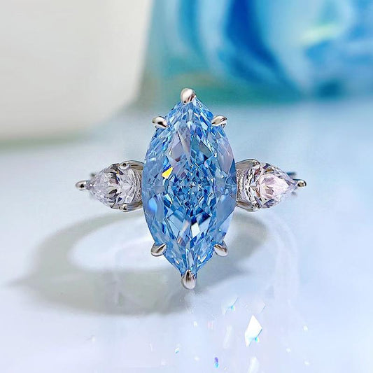 S925 Sterling Silver Aquamarine Marquise Ring 8*16mm 6A Cubic Zirconia Ring-238(35%)