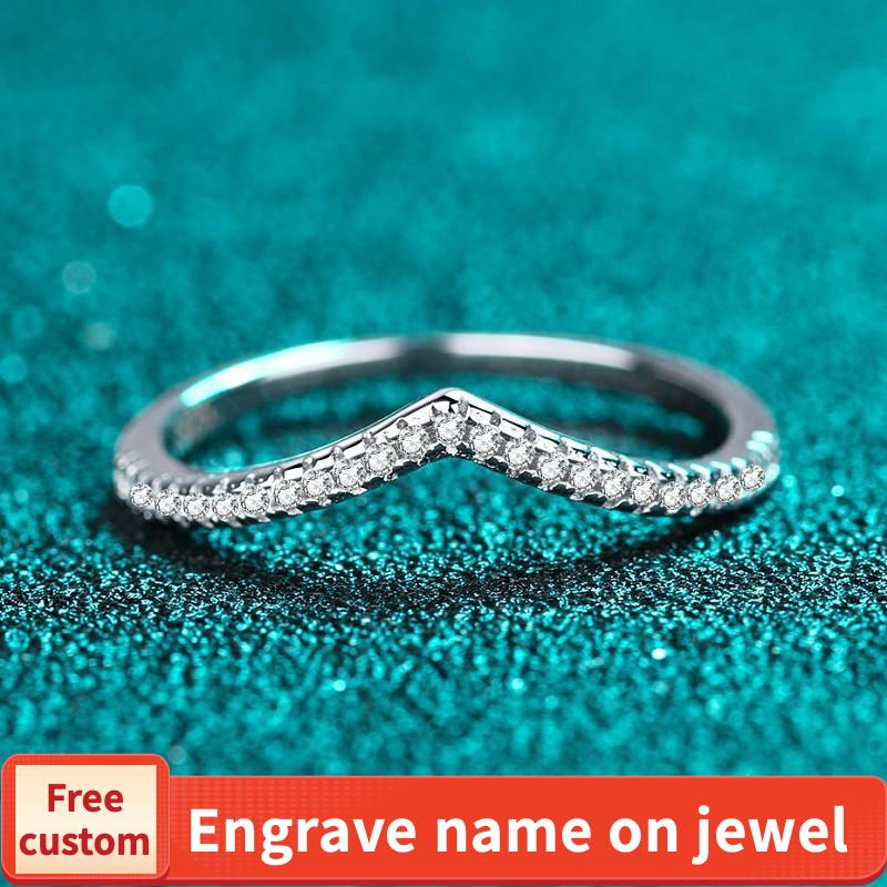 S925 Sterling Silver V-Shaped Ring Synthetic Moissanite Ring fashion jewelry accessory woman girl promise ring-167(35%)