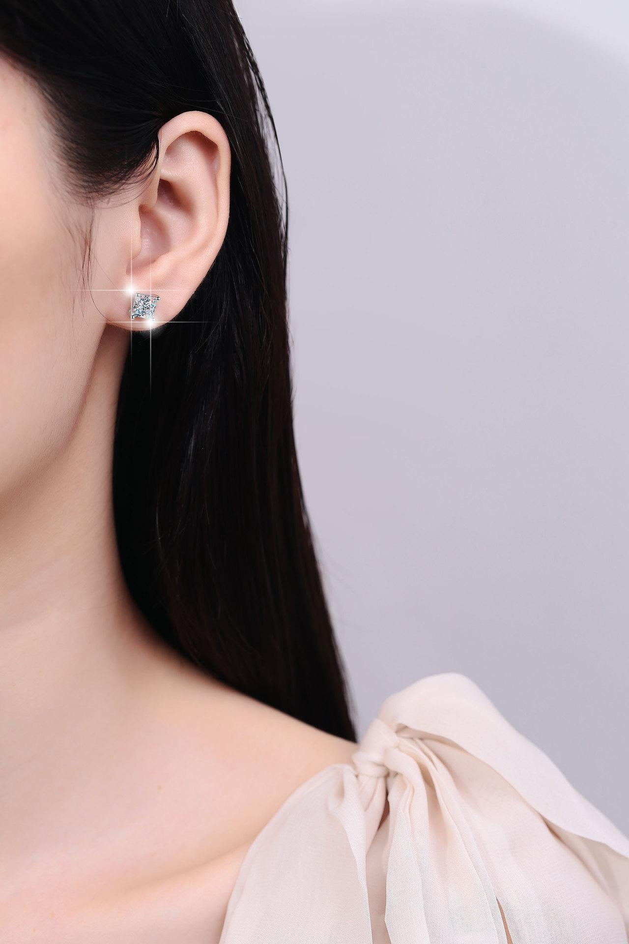 925 Sterling Silver Princess Square Earrings Synthetic Moissanite Earrings Daily Life Earrings(35%)-641