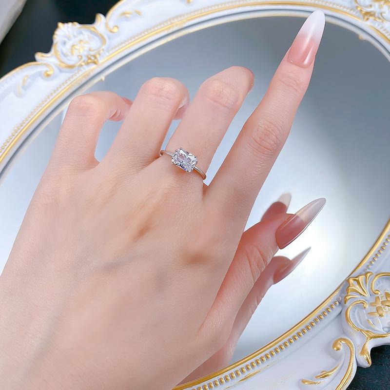 S925 Sterling Silver Transvers Rectangular 6A Cubic Zirconia Ring-154(45%)