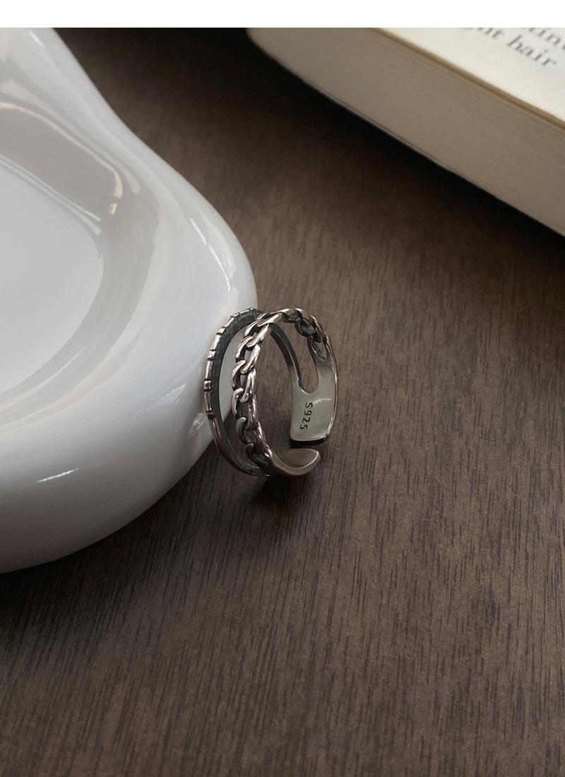 S925 Sterling Silver Vintage Double Layer Chain Ring for Women - 501(45%)