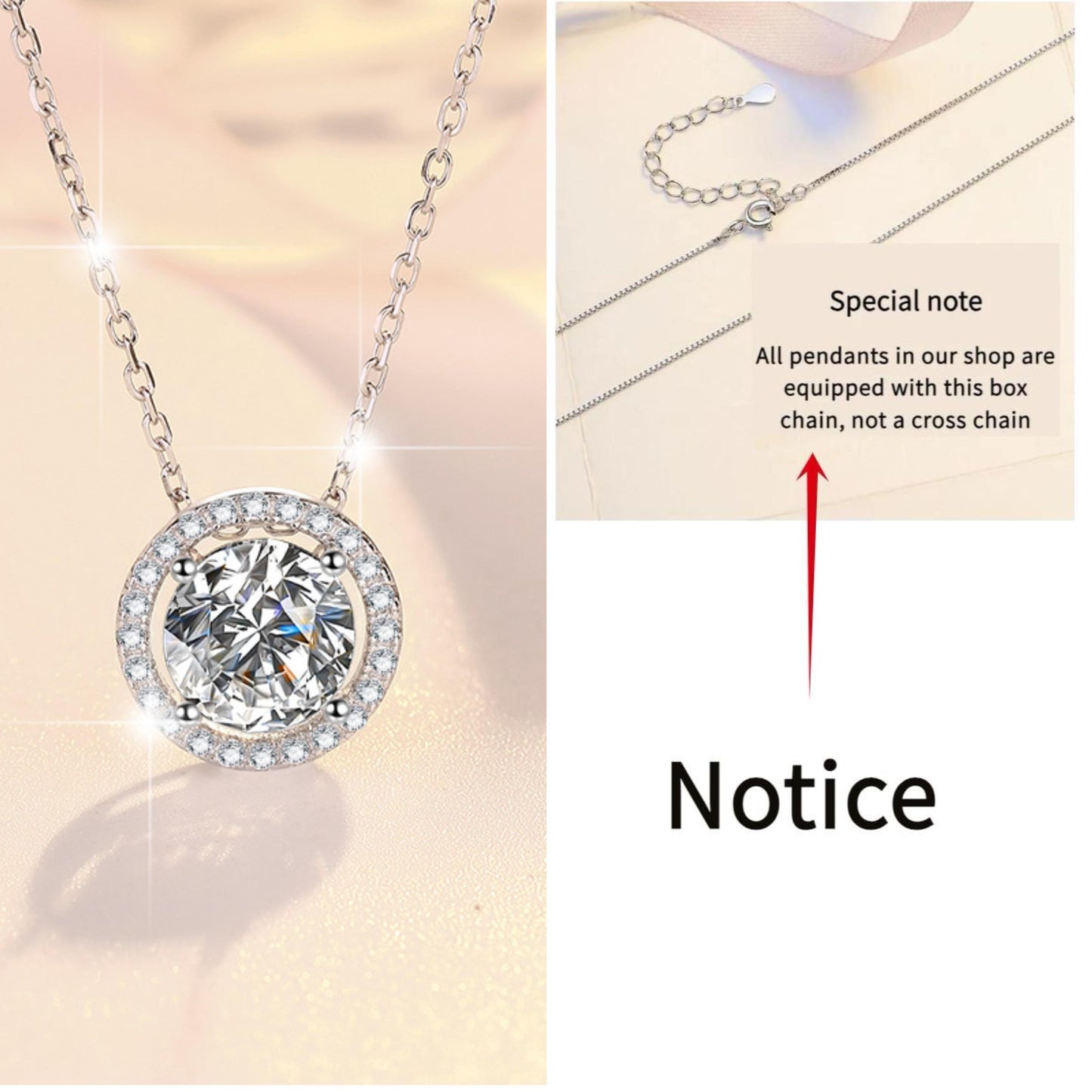 11. S925 Sterling Silver Simple Round Necklace Synthetic Moissanite Necklace