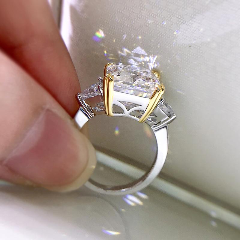 S925 Sterling Silver Ice Flower Cut High Carbon Square Ring 10*10mm 8A Cubic Zirconia Ring-117(45%)