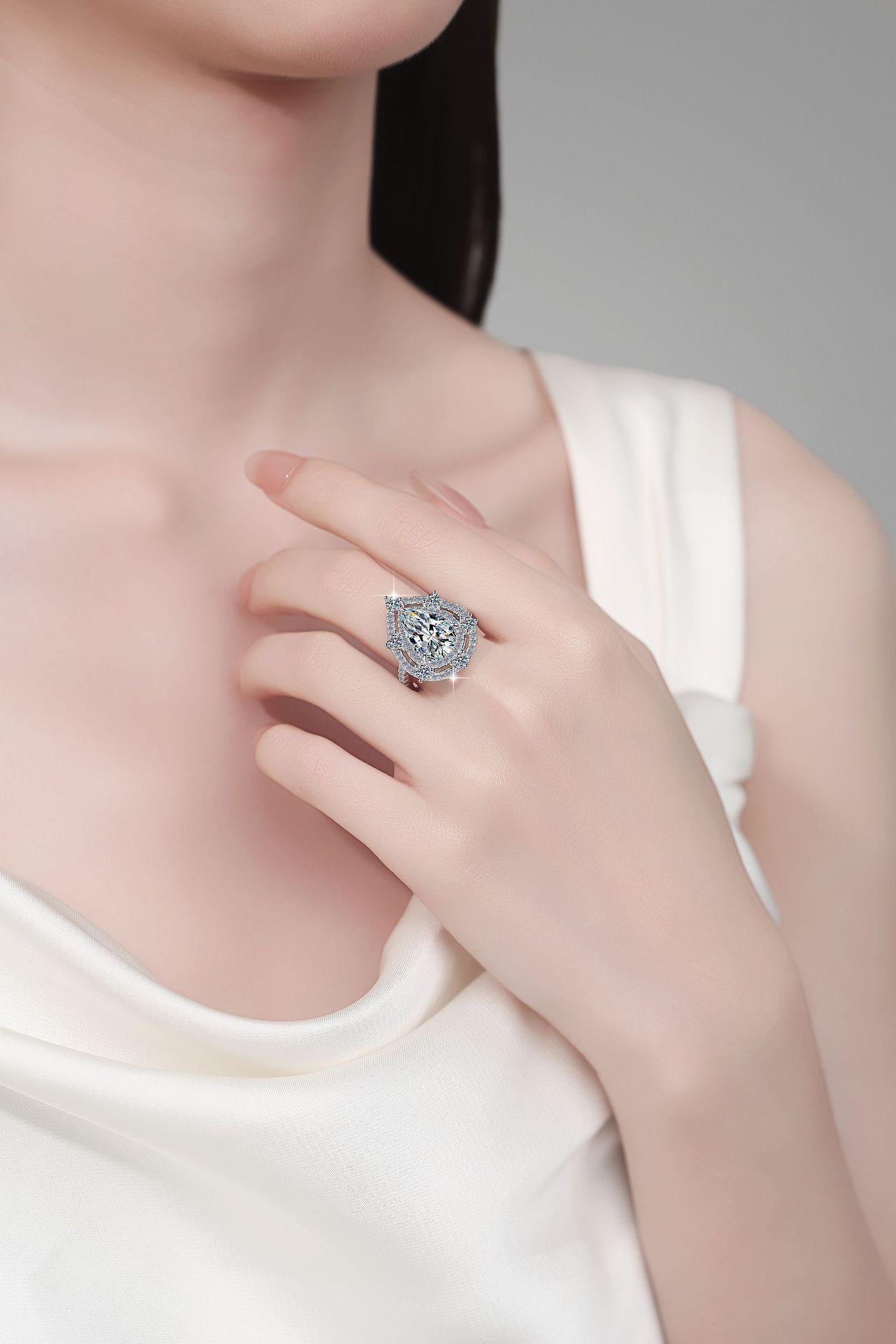 S925 Sterling Silver Water Drop Pear Shape Ring Synthetic Moissanite Ring 5 Carats-449(1%)