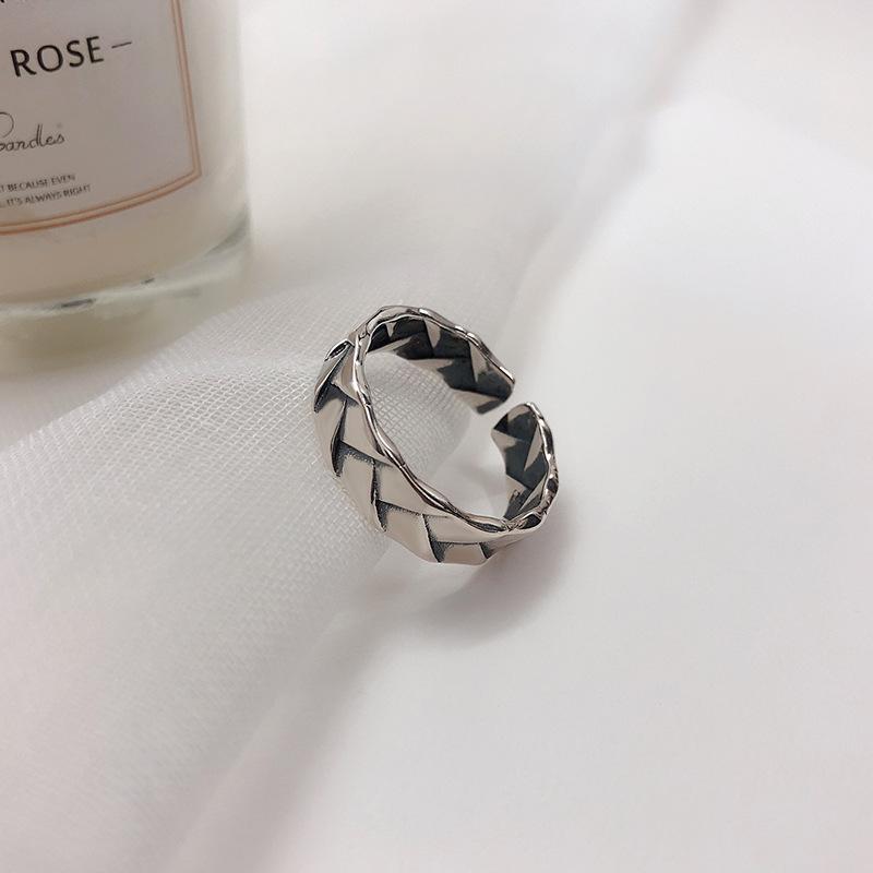 S925 Sterling Silver Vintage Distressed Braided Twist Open Ring -625(45%)