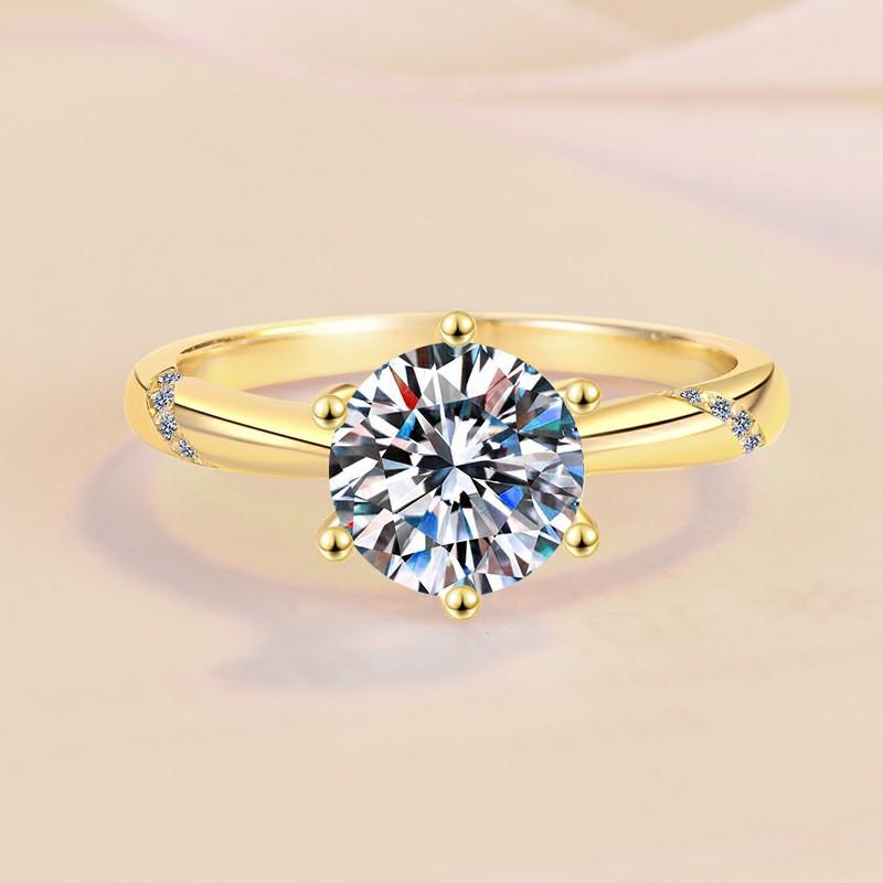 S925 Sterling Silver Six-claw Golden Ring Synthetic Moissanite Ring-277(35%)