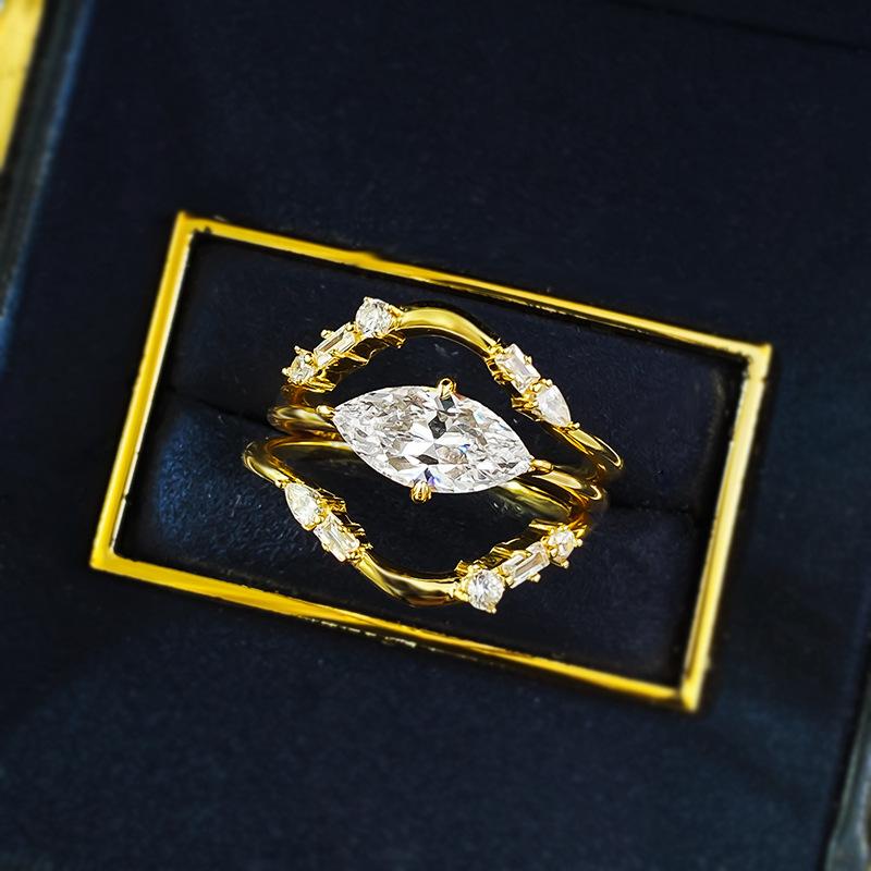 S925 Sterling Silver Marquise Ring 6*12mm 6A Cubic Zirconia Ring Three-piece ring set fashion jewelry accessory woman girl promise ring Springtok-358(35%)