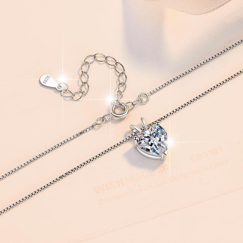 925 Sterling Silver Heart-shape Necklace Synthetic Moissanite Birthday Gift Minimalist Pendant Necklace-333(35%)
