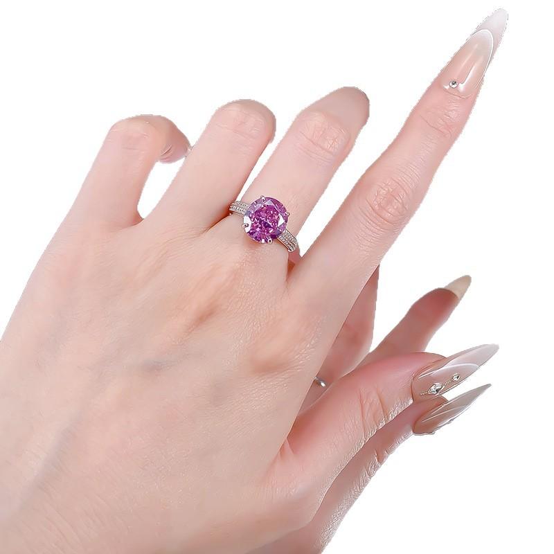S925 Sterling Silver Purple Rose Pigeon Egg Cut Oval High Carbon Ring 10*11mm 6A Cubic Zirconia Ring-458(25%)