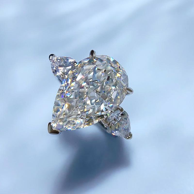 S925 sterling silver pear shape Ice Flower cut ring 11*17mm white/pink 8A cubic zirconia ring fashion jewelry accessory woman girl promise ring Springtok-284(35%)