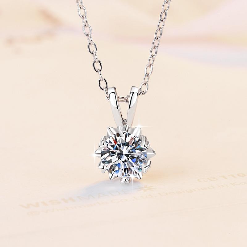S925 Sterling Silver Snowflake Necklace Synthetic Moissanite Birthday Gift Minimalist Pendant Necklace-323(35%)