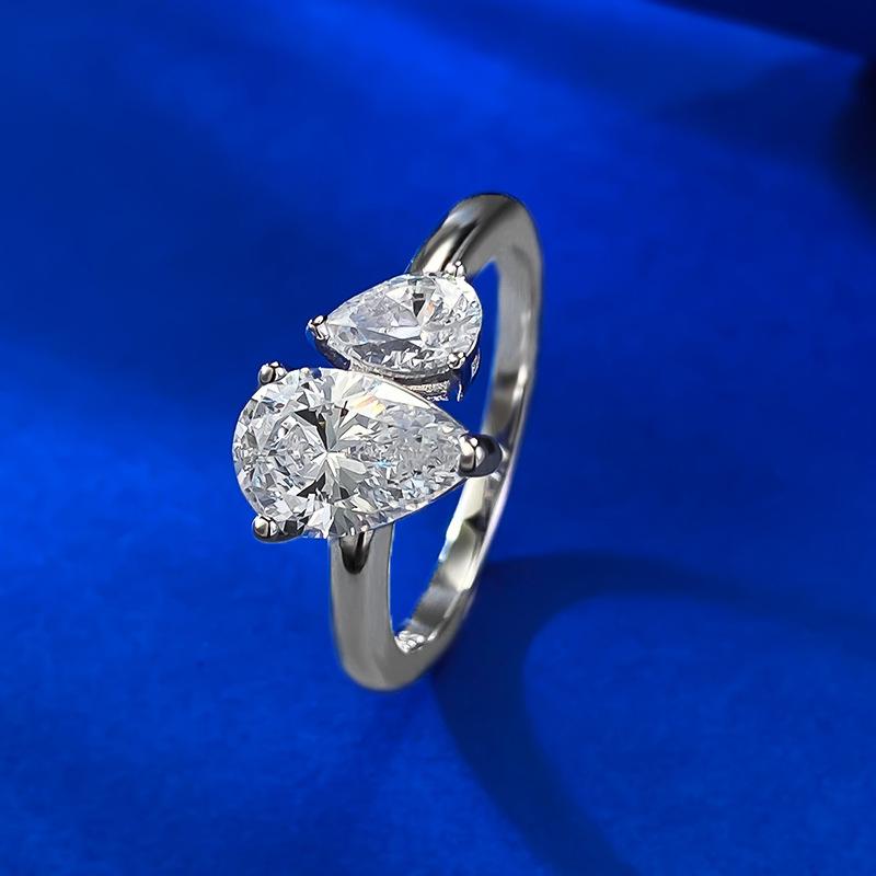 S925 Sterling Silver Ice Flower Cut Double Pear-Shaped Ring 6 * 9mm 8A Cubic Zirconia Ring fashion jewelry accessory woman girl promise ring-387(35%)