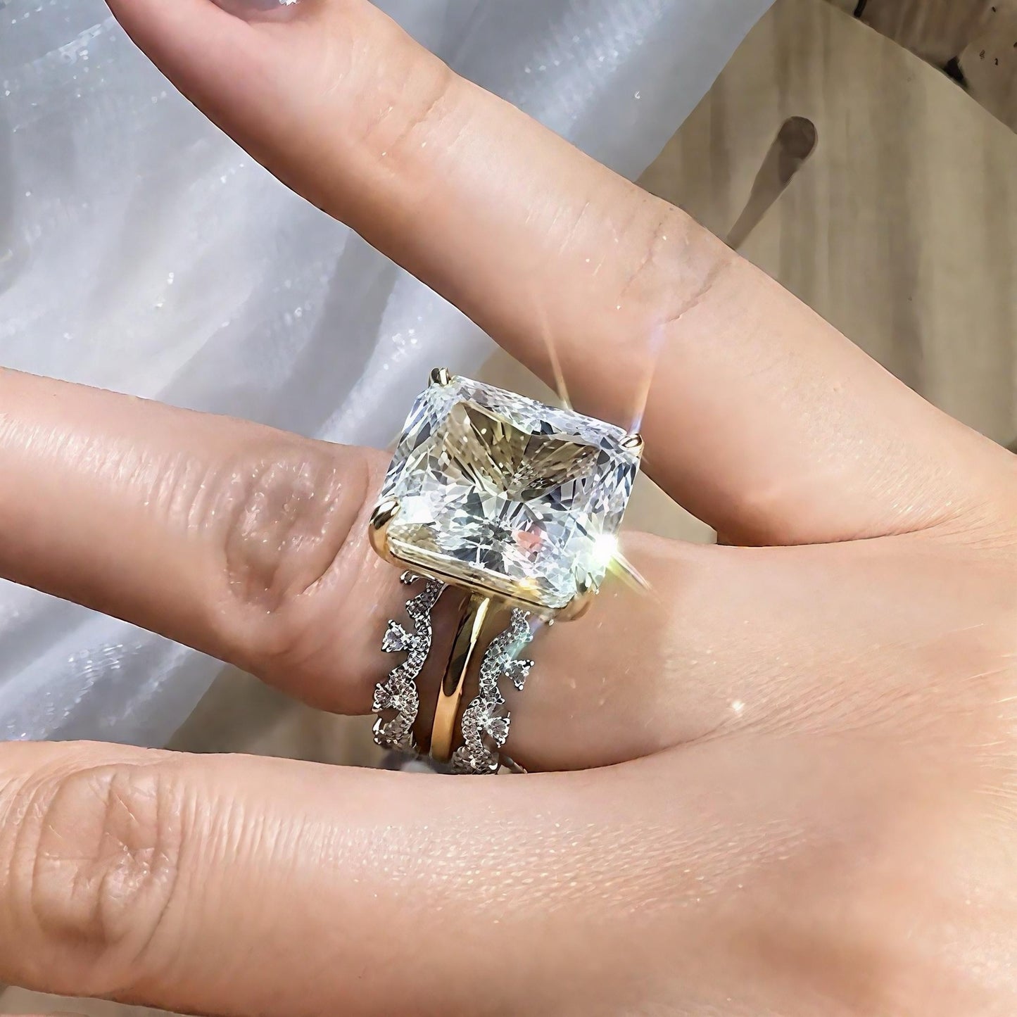 S925 Sterling Silver Ice Flower Cut Square Ring 12*14mm 8A Cubic Zirconia Ring fashion jewelry accessory woman girl promise ring-219(35%)