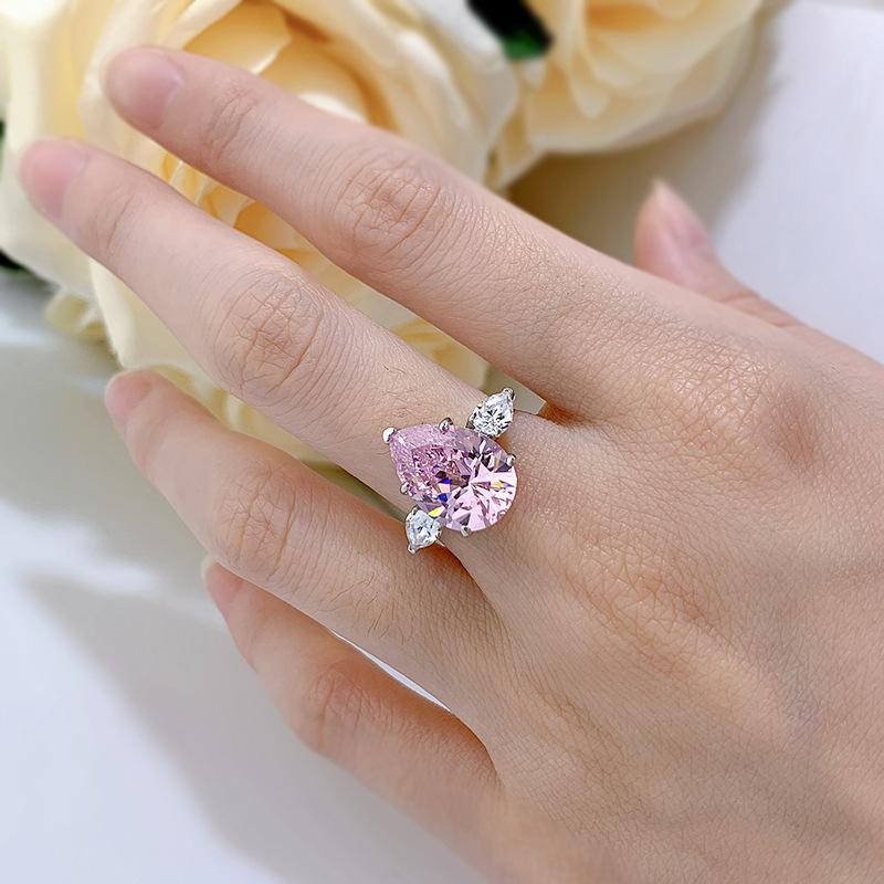 S925 Sterling Silver Water Drop Pear Shape 10*14 mm 8A Cubic Zirconia Ring-136(45%)