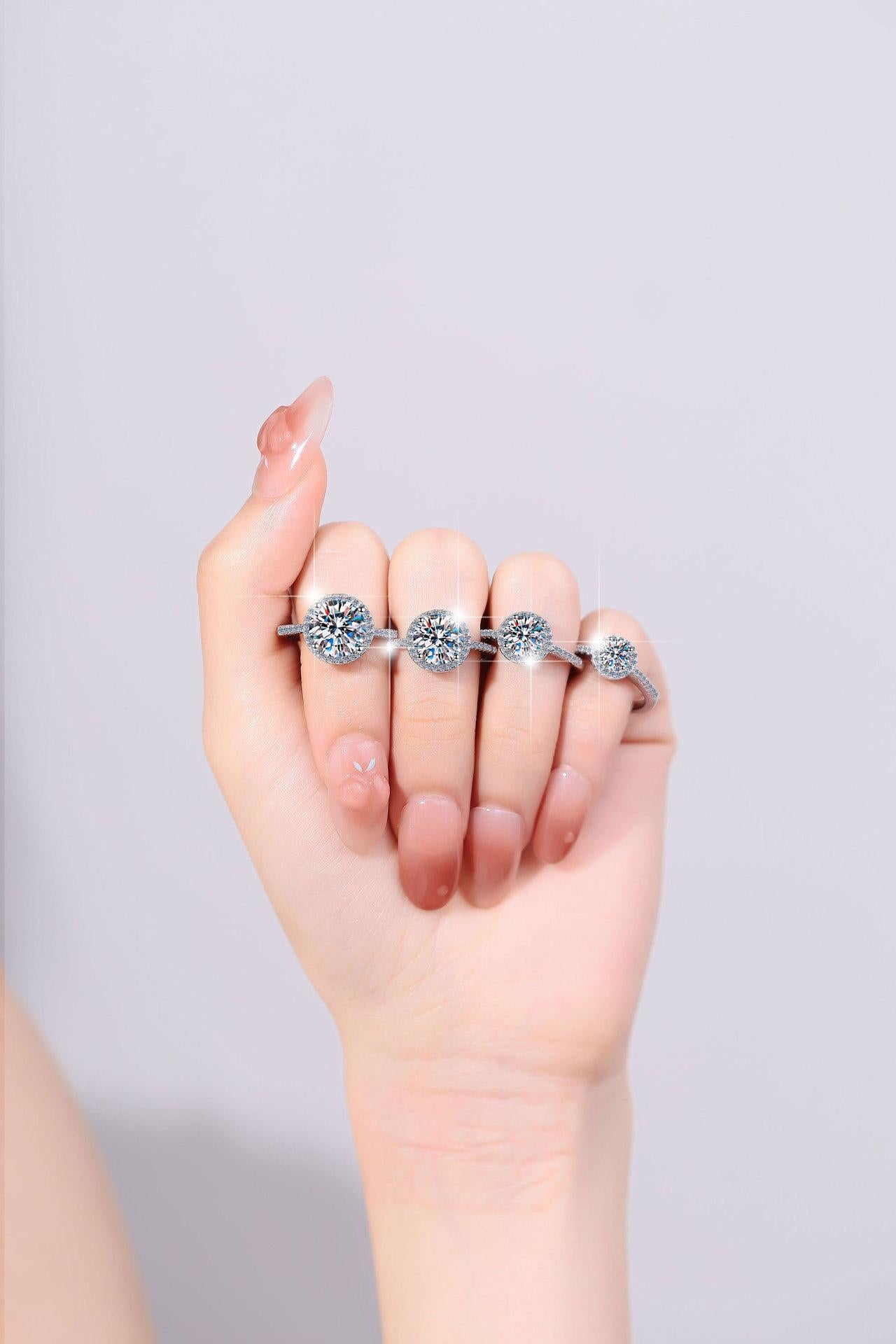 S925 Sterling Silver Round Halo Ring Synthetic Moissanite Ring-156(35%)