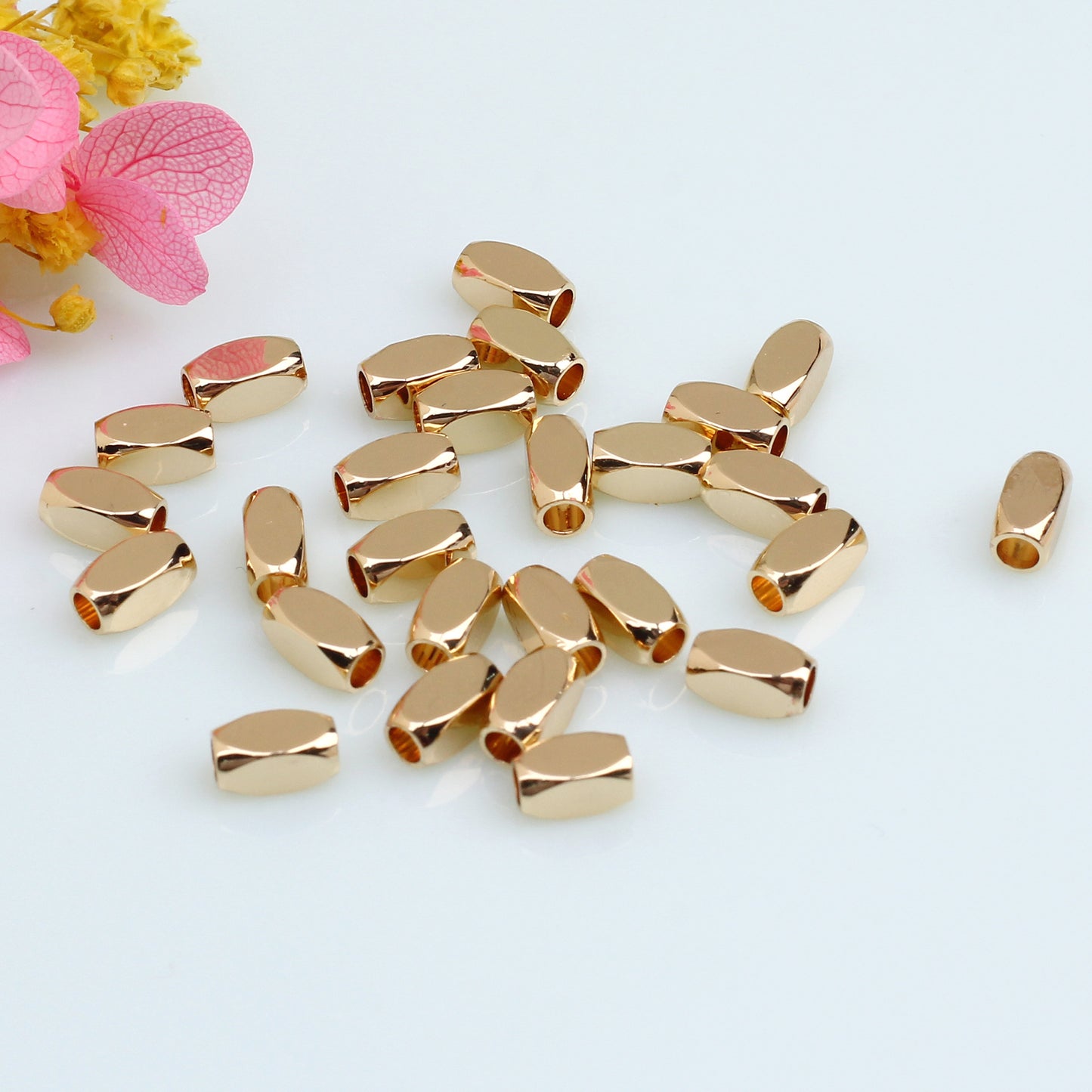 Cuboid Copper Beads With Rounded Corners For Jewelry DIY，Covered by 14/18K Real Gold Or Silver