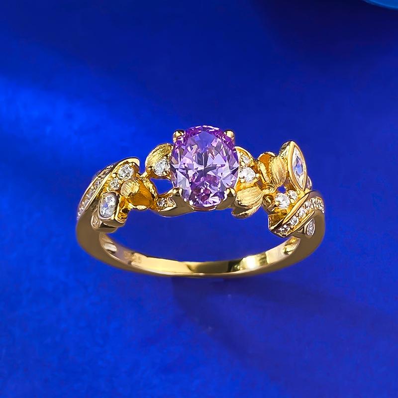 S925 Silver Purple Bauhinia Fairy Oval Ring 6*8mm 6A Cubic Zirconia Ring fashion jewelry accessible woman girl promise ring Springtok-105(35%)
