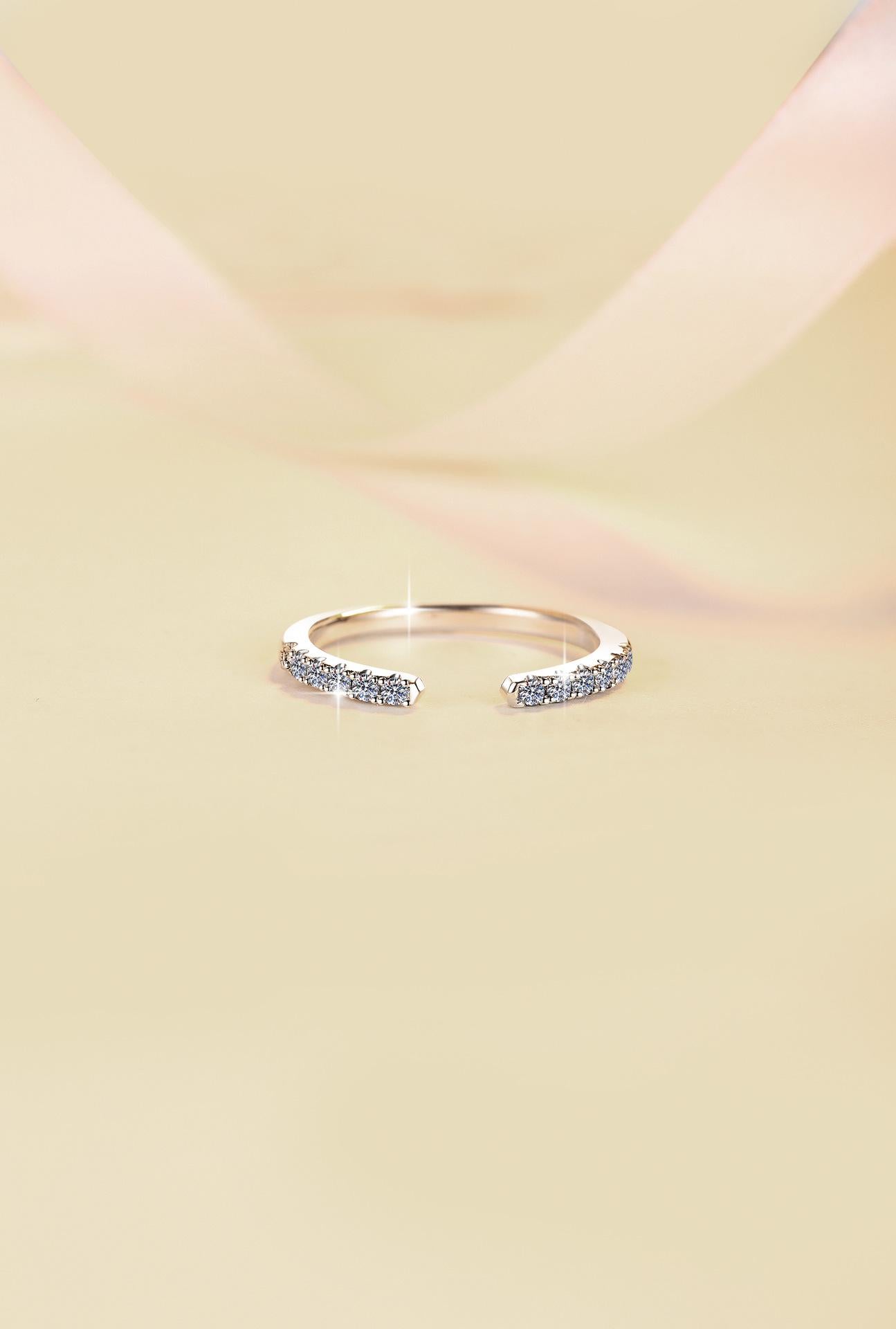 S925 Sterling Silver Adjustable Open Stackable Moissanite Ring-582(35%)