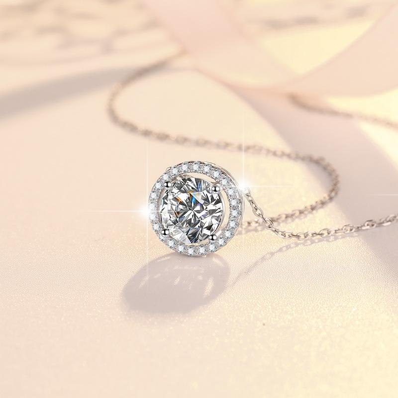 S925 Sterling Silver Synthetic Moissanite Halo Pendant birthday gift silver jewelry minimalist necklace pendant necklace-319(35%)