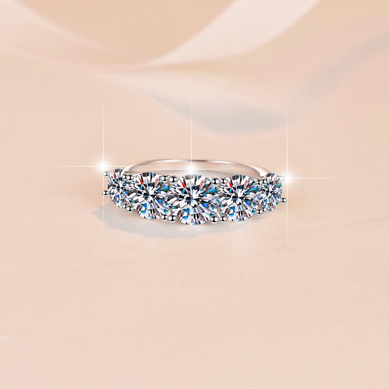 S925 Sterling Silver Five-stones Oval Ring Synthetic Moissanite Ring-242(35%)