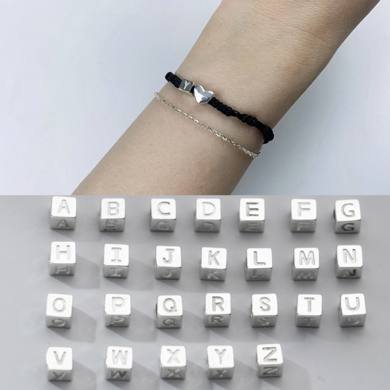 S925 Sterling Silver Cube Shape Letters & Love Hand Woven Bracelet/With Silver O-chain