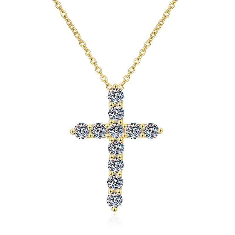 S925 Sterling Silver Synthetic Moissanite Small Cross Pendant birthday gift silver jewelry minimalist necklace pendant necklace-317(35%)