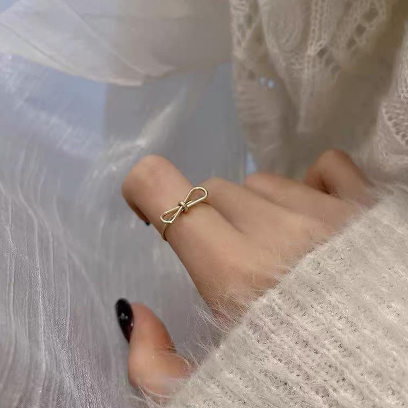 S925 Sterling Silver Simple Line Hollow Bowknot Ring Open Ring for Women -500(45%)