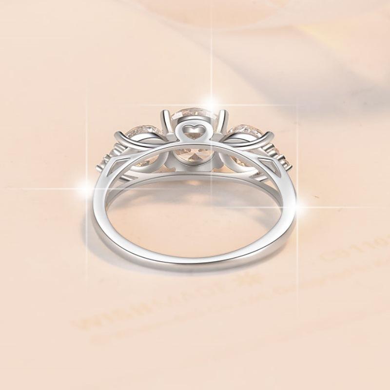 S925 Sterling Silver Three Stone Ring Synthetic Moissanite Ring 2 Karat fashion jewelry accessory woman girl promise ring-205(35%)