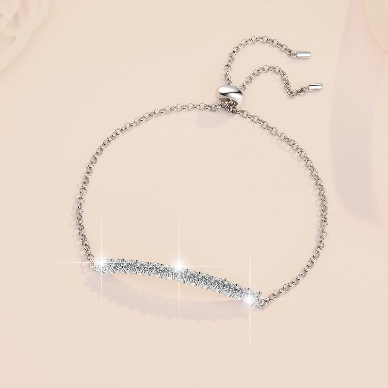S925 Sterling Silver Single Row Push-Pull Bracelet Synthetic Moissanite Bracelet-314(35%)