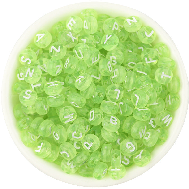 100 Pcs/Pack Acrylic Colorful English Beads Transparent Candy Color Flat round Loose Beads Diy Hand Beaded Material