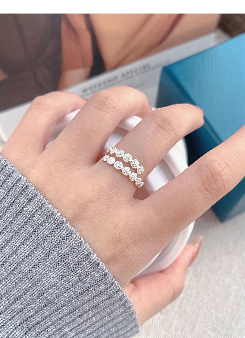 S925 Sterling Silver Rose Flower Ring Open Finger Ring For Women -528(45%)