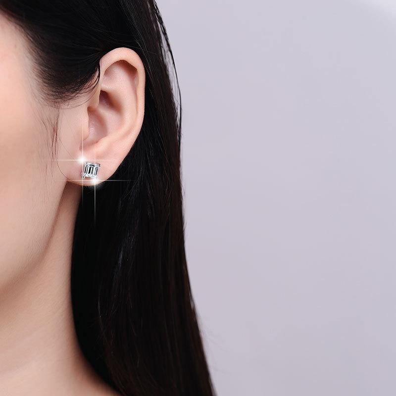 925 Sterling Silver Princess Square Earrings Synthetic Moissanite Earrings Daily Life Earrings(35%)-641