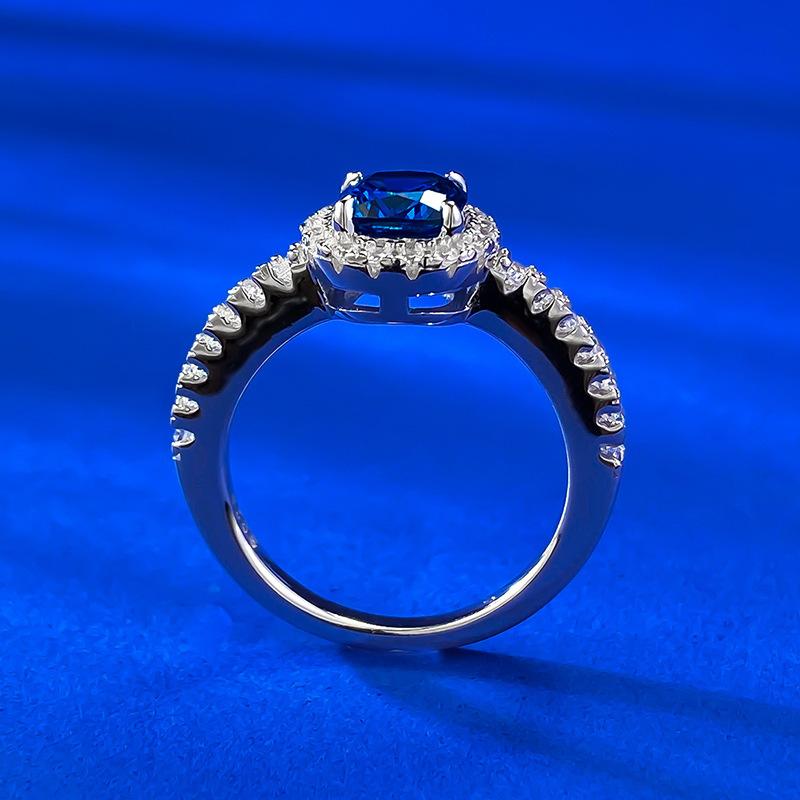 S925 Sterling Silver Blue Cushion Cut Sqare Ring 6*6mm 6A Cubic Zirconia Ring-376(35%)