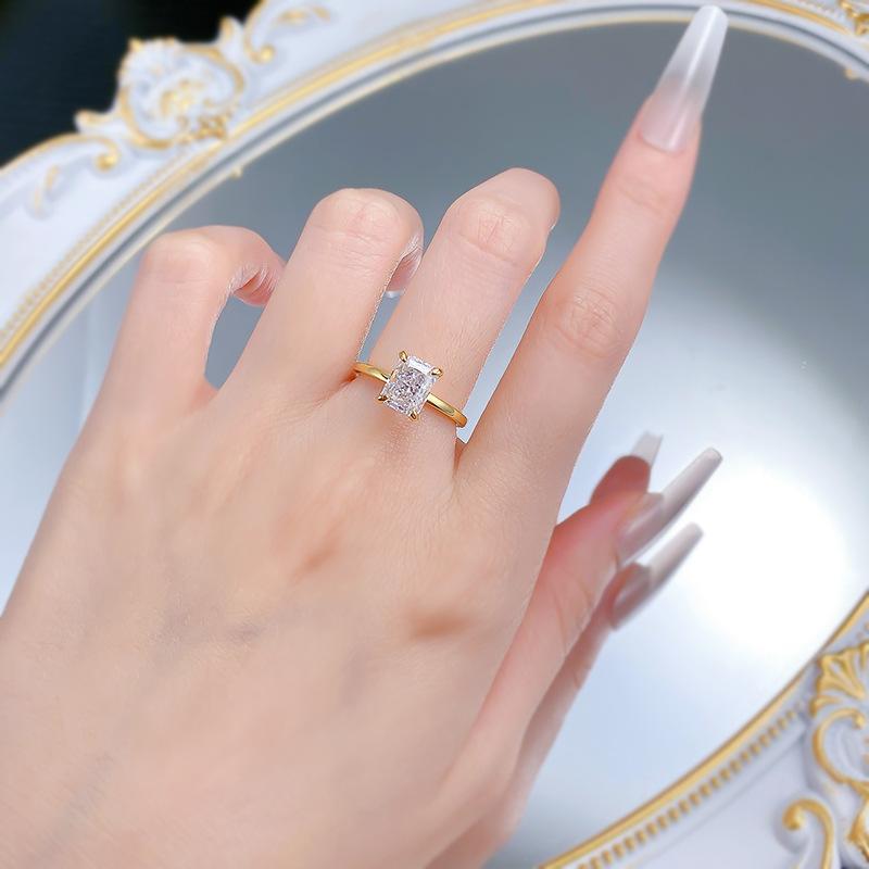 S925 Sterling Silver Rectangular Ice Flower Cut 6 * 8mm 8A Cubic Zirconia Ring-422 custom  engagement  ring(25%)