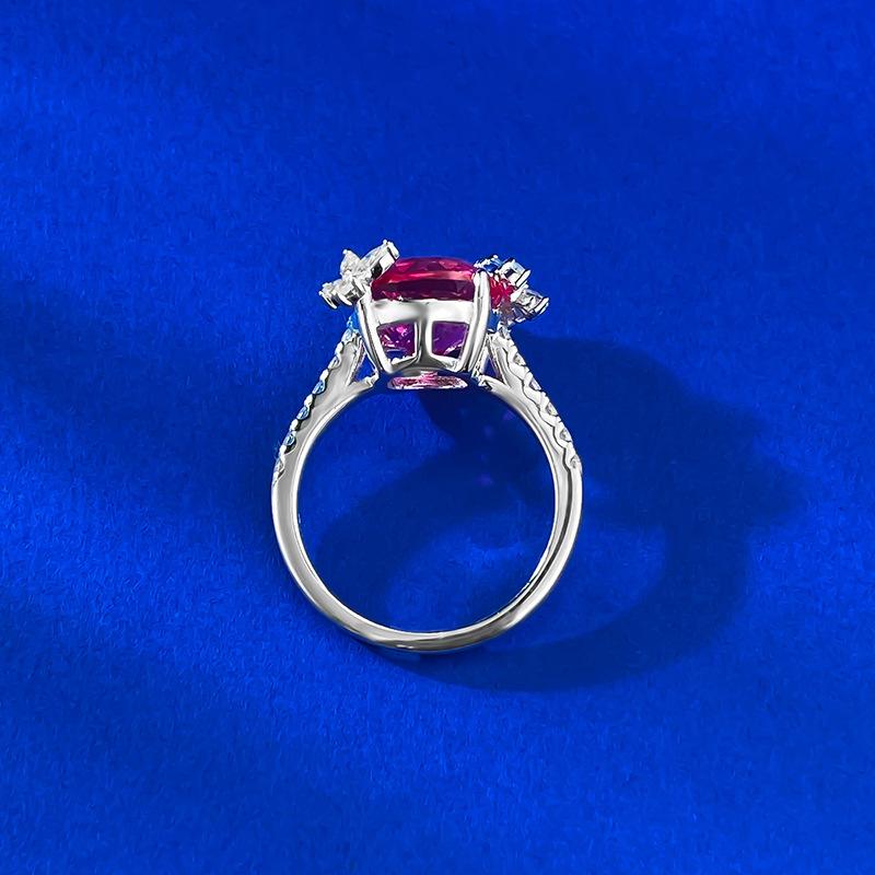 S925 Sterling Silver Rose Red Round Cut Butterfly Ring 6A Cubic Zirconia Ring-462(25%)