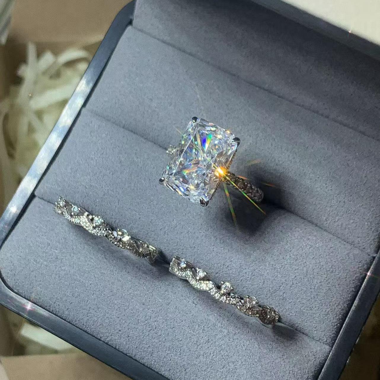 S925 Sterling Silver Ice Flower cut rectangular ring 9*13mm 8A cubic zirconia ring fashion jewelry accessory woman girl promise ring-155(35%)