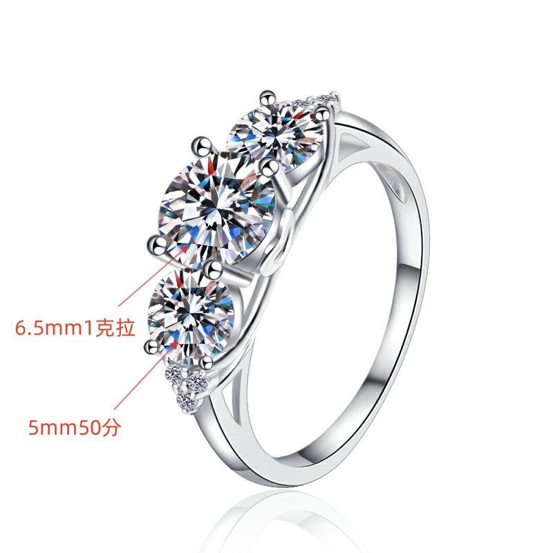 S925 Sterling Silver Three Stone Ring Synthetic Moissanite Ring 2 Karat fashion jewelry accessory woman girl promise ring-205(35%)