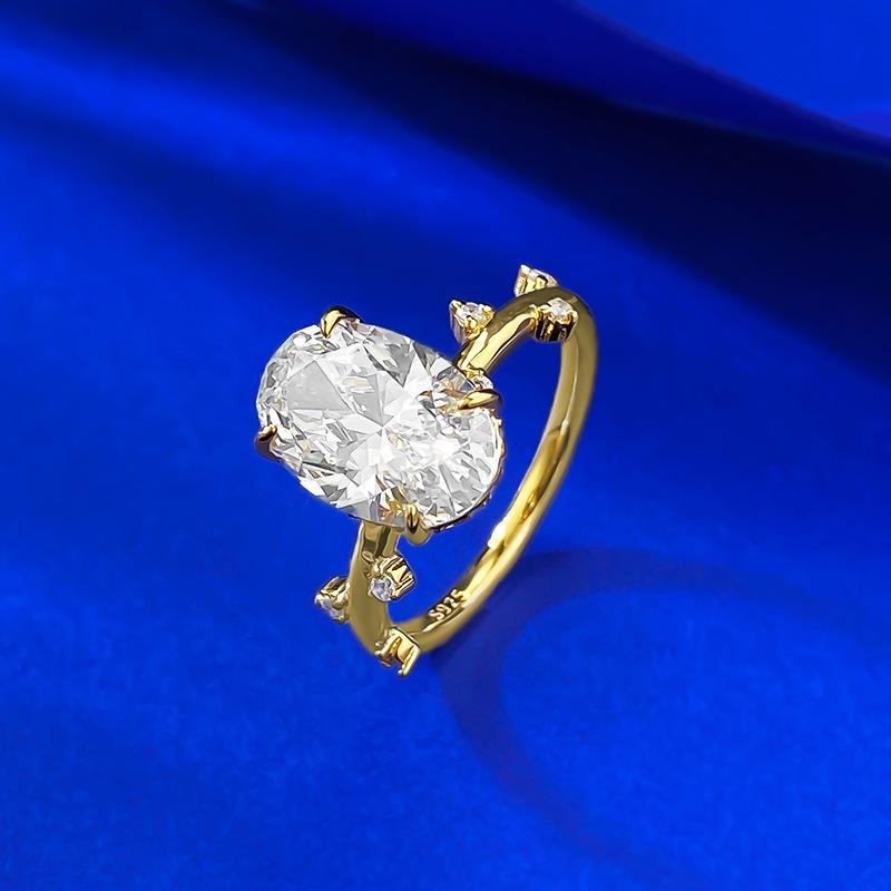 S925 Sterling Silver Oval Pigeon Egg Shape Four-Claw Ring 8*12mm 8A Cubic Zirconia Ring-577(35%)