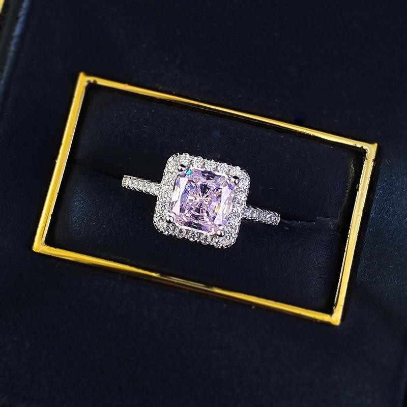 S925 Sterling Silver Cushion Shape Square White/Yellow/Pink 7*7mm 6A Cubic Zirconia Ring-147(45%)