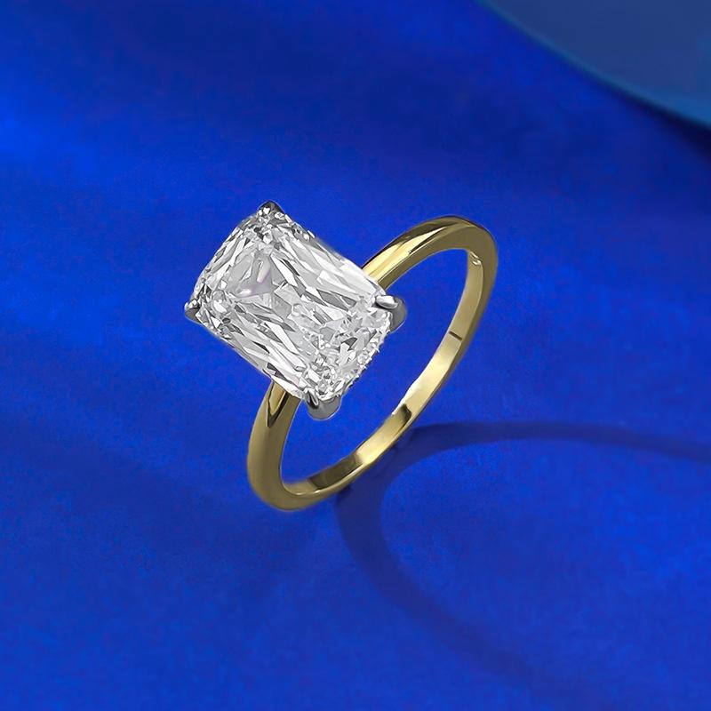 S925 Sterling Silver Radiant Cut Rectangular Ring 7*10mm 6A Cubic Zirconia Ring-372(35%)