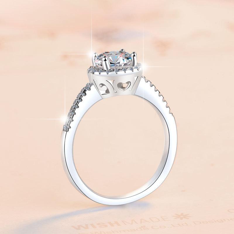 S925 Sterling Silver Round Halo Ring Synthetic Moissanite Ring-156(35%)