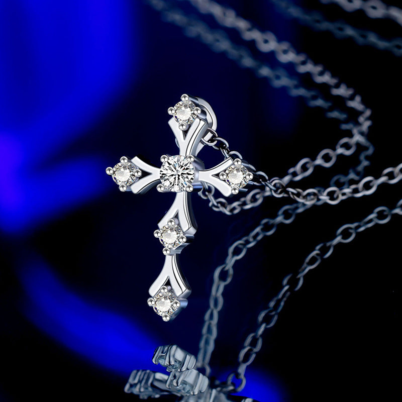 S925 Sterling Silver Classic Moissanite Cross Necklace