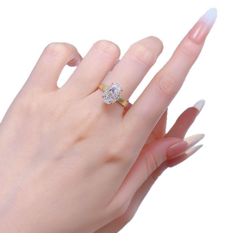 S925 Sterling Silver Ice Flower Cut Elonggate Oval Ring 8*12mm 8A Cubic Zirconia Ring-142(45%)